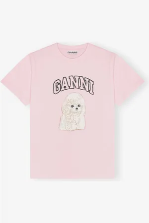 Ganni Pink T-Shirt Med Puddelprint I Dame Størrelse Xs