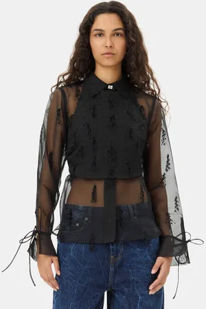Ganni Fringed Organza Skjorte Dame Størrelse 38 Genanvendt Polyester