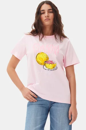 Ganni Pink Basic Jersey Grapefruit Relaxed T-Shirt I Dame Størrelse Xxs