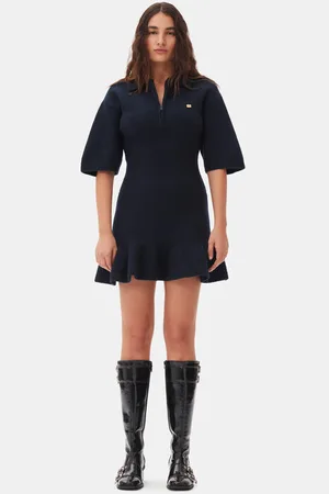 Ganni Dark Blue Mininederdel I Navy Dame Størrelse S Uld