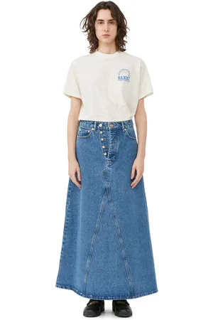 Ganni Overdyed Cutline Denim Maxinederdel I Dame Størrelse 32