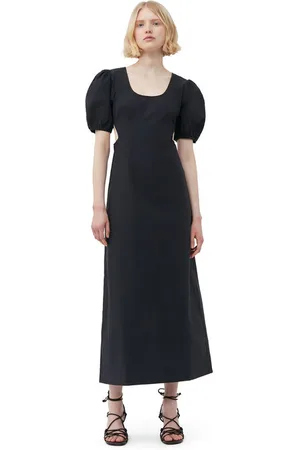Ganni Cotton Poplin Cutout Kjole I Dame Størrelse 40 Kortærmet