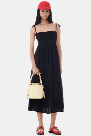 Ganni Viscose Habotai Midi Smock Strap Kjole Dame Størrelse 42 Viskose