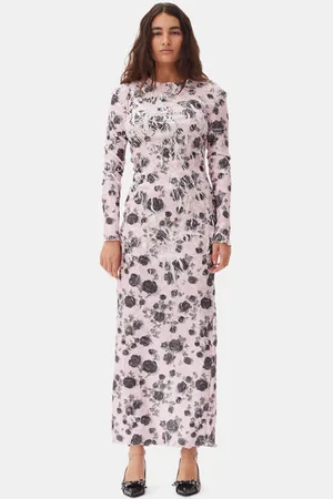 Ganni Pink Floral Printed Kjole I Dame Størrelse Xxs/Xs Genanvendt Polyester