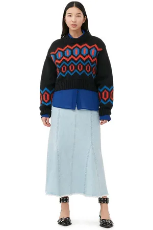 Ganni Chunky Wool Cropped O-Neck Sweater Dame Størrelse Xxs Økologisk Uld Langærmet