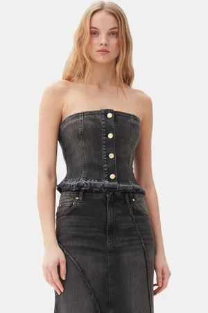 Ganni Washed Black Denim Top I Dame Størrelse 42
