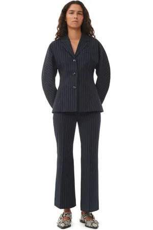 Ganni Striped Stretch Cropped Bukser I Navy Dame Størrelse 32/Viskose