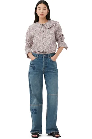 Ganni Printed Cotton Double-Collar Skjorte I Dame Størrelse 32 Langærmet