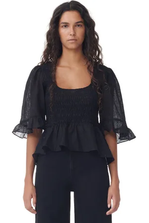 Ganni Crinkled Georgette Smock Bluse Dame Størrelse 36 Genanvendt Polyester