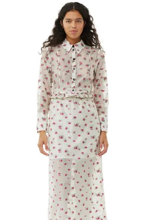 Ganni Floral Organza Jacquard Skjorte I Dame Størrelse 40