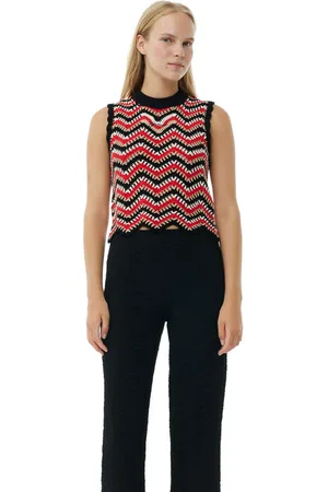Ganni Red Cotton Crochet Vest I Dame Størrelse L