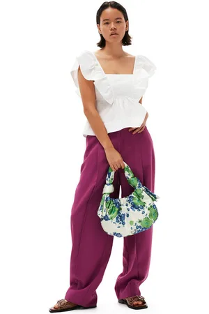 Ganni Cotton Poplin Ruffle Bluse I White Dame Størrelse 34 Kortærmet/Med Stropper