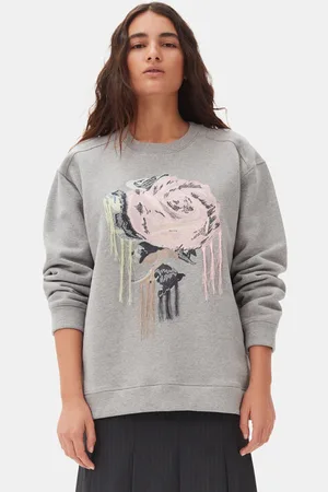 Ganni Grey Fleece Sweatshirt Dame Størrelse S/M