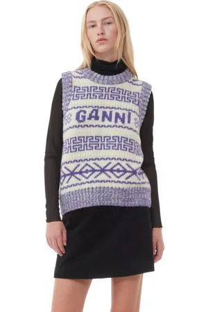 Ganni Purple Lambswool O-Neck Vest I Dame Størrelse M Økologisk Uld