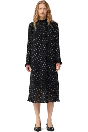 Ganni Pleated Georgette Midikjole Dame Størrelse 34 Genanvendt Polyester