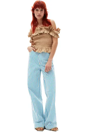 Ganni Striped Magny Jeans I White Dame Størrelse 24