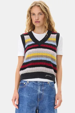 Ganni Stripe Vest I Mixed Dame Størrelse Xl