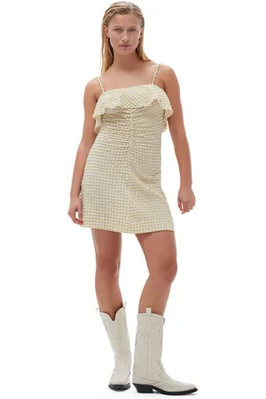 Ganni Stretch Seersucker Strap Minikjole I Dame Størrelse 44 Elastan/Nylon/Genanvendt Polyester Uden Ærmer/Med Stropper