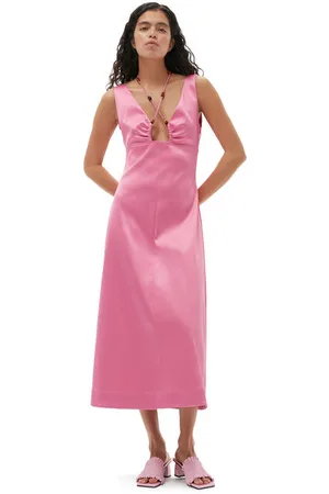 Ganni Double Satin Halter-Neck Kjole I Dame Størrelse 32 Uden Ærmer/Med Stropper