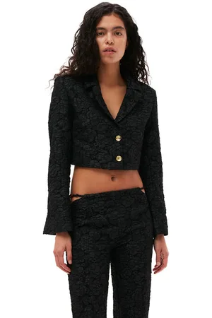 Ganni Stretch Jacquard Cropped Blazer I Dame Størrelse 36 Langærmet