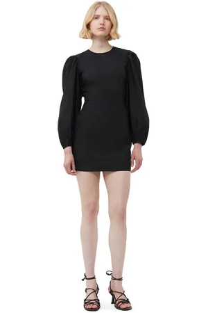 Ganni Cotton Poplin Open Back Minikjole I Dame Størrelse 34 Langærmet