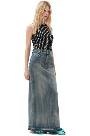 Ganni Tint Edge Denim Maxinederdel I Dame Størrelse 36