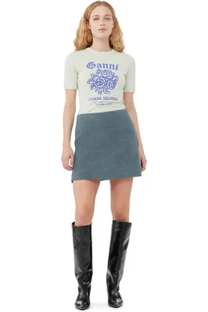 Ganni Green Fitted Flower T-Shirt Dame Størrelse Xxs Kortærmet