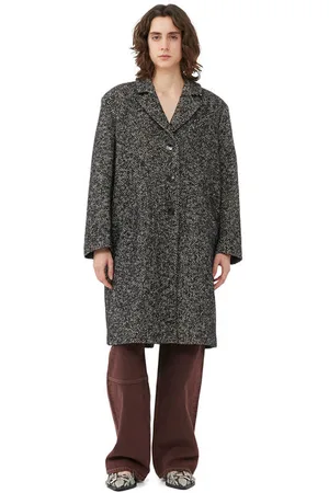Ganni Herringbone Wool Belt Frakke I Dame Størrelse 34 Akryl/Nylon/Genanvendt Polyester Langærmet