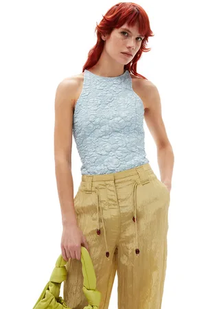 Ganni Stretch Jacquard Top I Dame Størrelse 42 Uden Ærmer