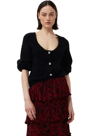 Ganni Brushed Alpaca Short Sleeve Cardigan Dame Størrelse Xs