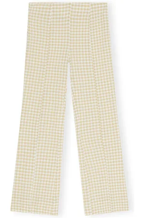 Ganni Khaki Seersucker Pants I Pale Khaki Dame Størrelse 36 Elastan/Nylon/Genanvendt Polyester