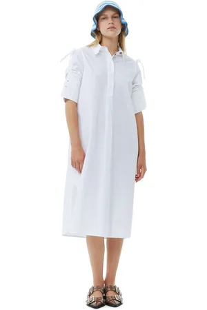Ganni White Cotton Poplin Oversized Shirt Kjole Dame Størrelse 36