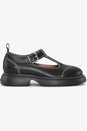 Ganni Eva Black/White Everyday Buckle Mary Jane Sko Dame Størrelse 38