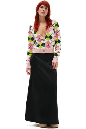 Ganni Graphic Cotton V-Neck Cardigan I Mixed Dame Størrelse Xxs Langærmet
