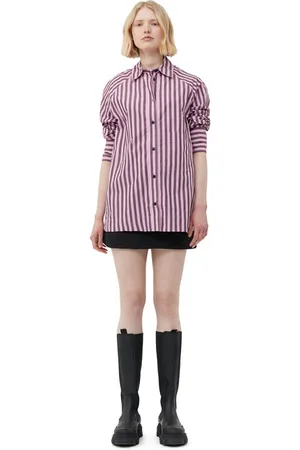 Ganni Striped Cotton Oversize Raglan Skjorte I Dame Størrelse Xxs/Xs Langærmet