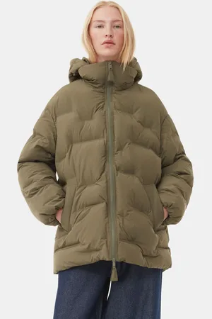 Ganni Soft Midi Pufferjakke I Green Dame Størrelse 2Xl/3Xl Genanvendt Polyester Langærmet