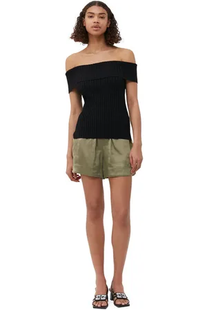 Ganni Melange Knit Off Shoulder Top I Dame Størrelse Xl Uden Ærmer