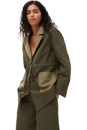 Ganni Heavy Twill Jakke I Green Dame Størrelse 40 Genanvendt Polyester Langærmet