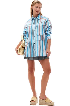 Ganni Stripe Cotton Oversize Raglan Shirt I Dame Størrelse S/M