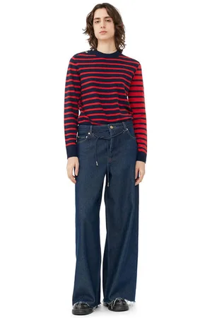 Ganni Heavy Denim Wide Drawstring Jeans I Navy Dame Størrelse 26