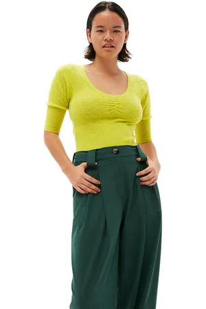 Ganni Merino Lace O-Neck Bluse I Dame Størrelse S Merino Uld Kortærmet