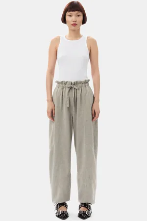 Ganni Grey Light Melange Suiting Elasticated Waist Bukser I Alfalfa Dame Størrelse 34