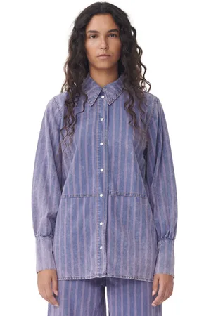 Ganni Purple Striped Denimskjorte I Dame Størrelse 32