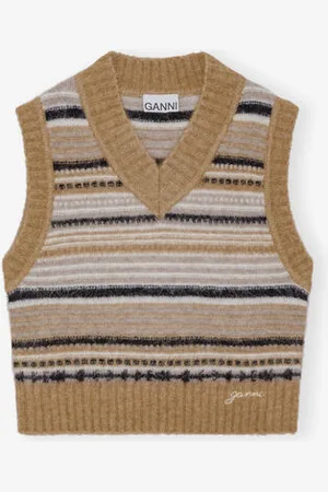 Ganni Soft Wool Stripe Vest I Beige Dame Størrelse M