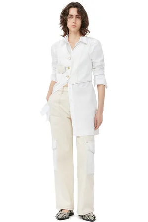Ganni White Ecru Denim Vest Dame Størrelse 32 Uden Ærmer