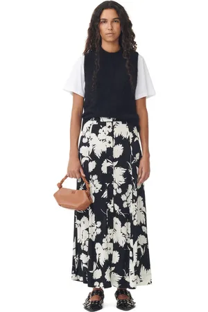 Ganni Printed Crepe Long Nederdel I Dame Størrelse 42