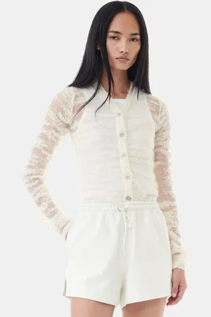 Ganni Cremefarvet Boucle-Cardigan I White Dame Størrelse S