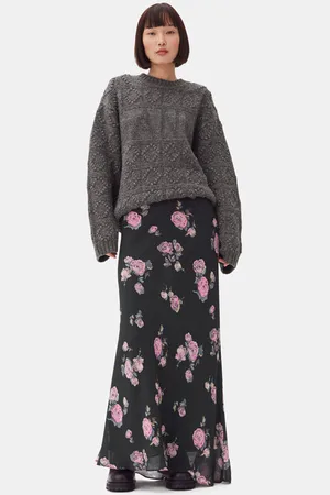 Ganni Floral Printed Crepe Maxinederdel I Dame Størrelse 34 Viskose