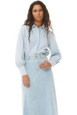 Ganni Future Denim Skjorte I Dame Størrelse 36 Langærmet
