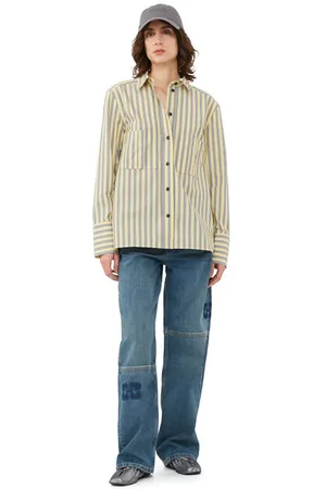 Ganni Striped Cotton Skjorte I Dame Størrelse 36 Langærmet